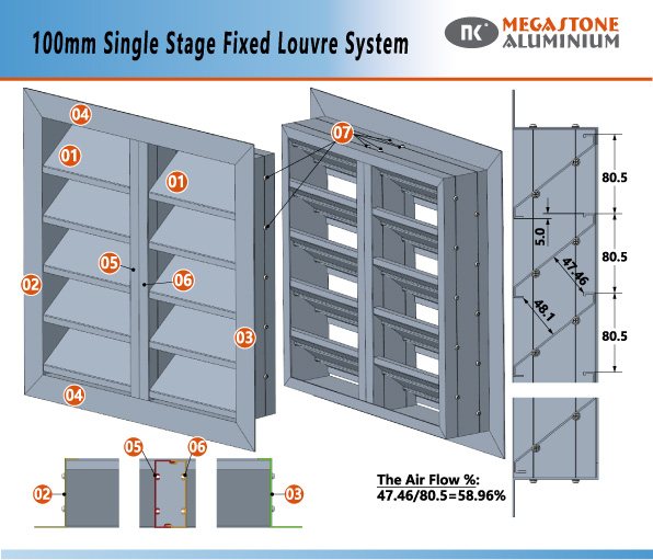 100mm Single Stage Fixed Louvre