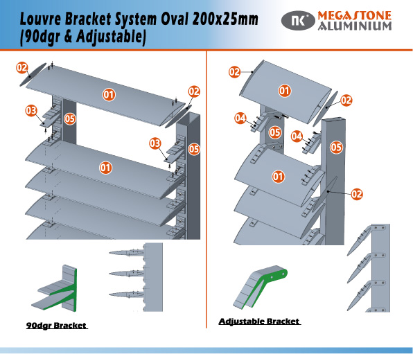 Louvre Bracket System Oval 200x25mm