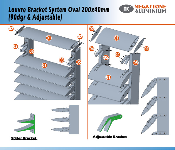 Louvre Bracket System Oval 200x40mm