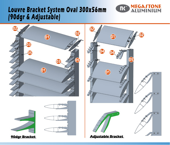 Louvre Bracket System Oval 300x56mm