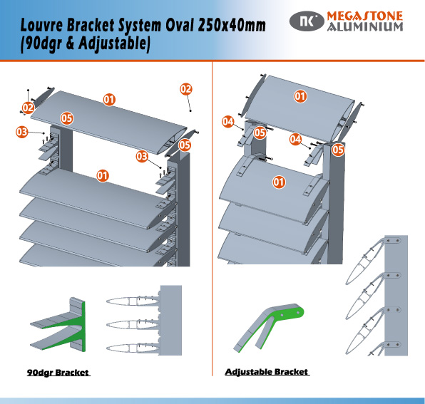 Louvre Bracket System Oval 250x40mm